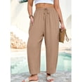 thumbnail image 5 of SHOWMALL Women's Plus Size Wide Leg Balloon Pants, Loose Fit Baggy Trousers with Pockets, Light Khaki 3X Breathable Elastic Drawstring Waist Lantern Pants for Summer Beach Travel Vacation, 5 of 7