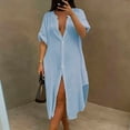 thumbnail image 1 of Aayomet Plus Size Summer Dresses 2023 Summer New Women's Temperament Blouse Casual Beach Skirt Slim Elegant Plus Size Shirt,Light Blue XXL, 1 of 5