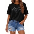 thumbnail image 2 of NAMTYQX Womens Oversized Tee Shirts Breathable Stretchy Patterns Short Sleeve Plus Size O-Neck Loose Fitting Gemustert Cute Women's T-Shirts Black Size L, 2 of 4