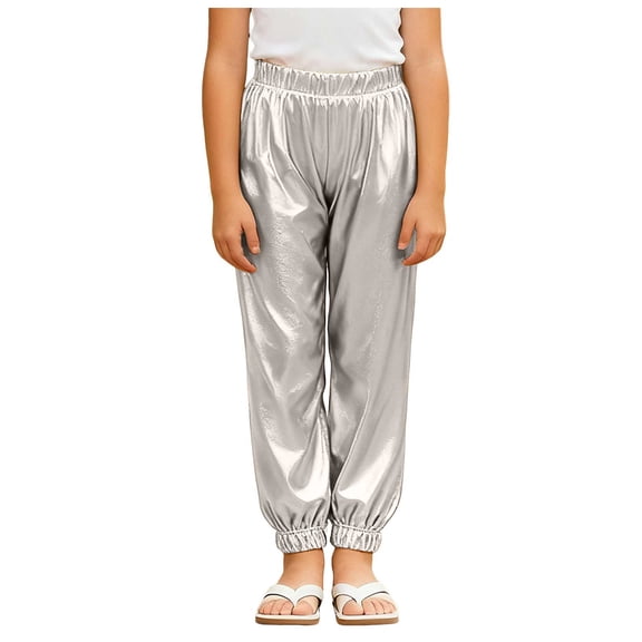 Qopobobo Toddler Girl Pants Girls Black Pants Toddler Girls' Fleece Pants Baby Casual Pull On Active Sweatpants Warm Joggers with Pockets Drawstring Silver,10-11 Years