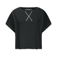 thumbnail image 5 of Hueook Fall Short Sleeve Workout Tops For Women Crew Neck Criss Cross Back Yoga Athletic Tee Cotton Shirts Black XL, 5 of 6
