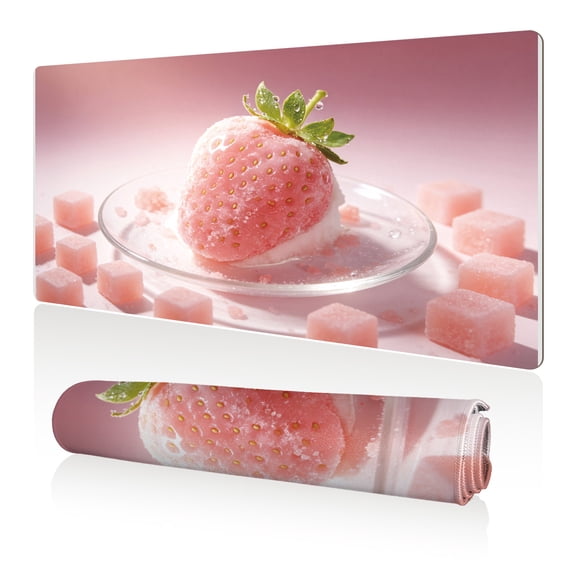 LIVEKEY Mouse Pad 80x40cm Extra Large Non Slip Stitched Durable Easy Clean Pink Strawberry Sugar Cubes Dessert Pattern for Gaming Office