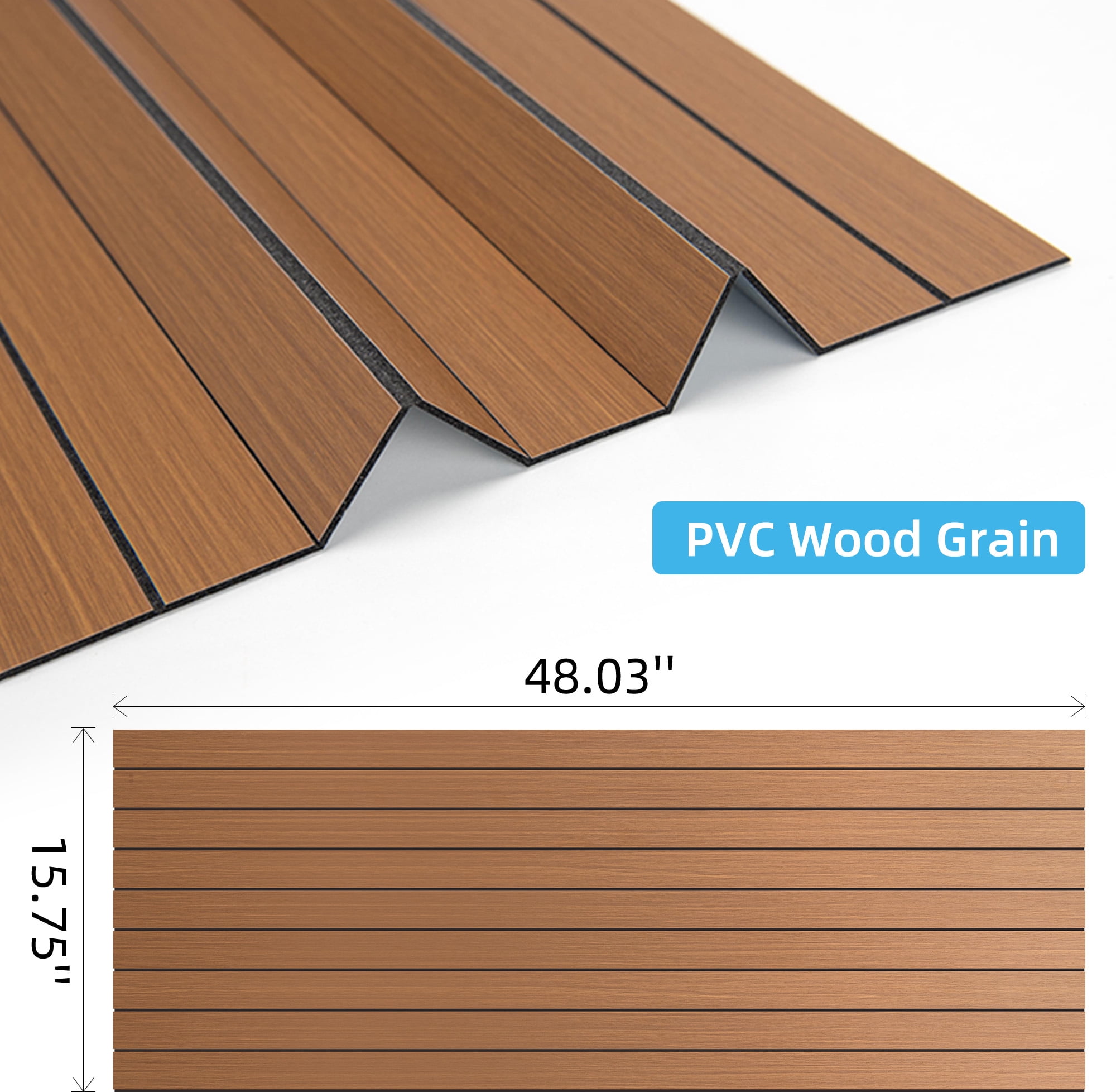 Yeslife 6-Pack Peel and Stick PVC Wood Slat Wall Panels, 48.03 in. x 15.75 in., Walnut Wood Grain, Thickened 3D Decorative Wall Panels for Living Room, Bedroom & Office