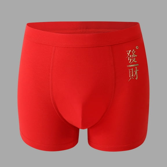 Delliss Men's Good Fortune Red Boxer Briefs Cotton Comfort Breathable Wedding Celebration Boxers Stylish Moisture Wicking Boxer Briefs