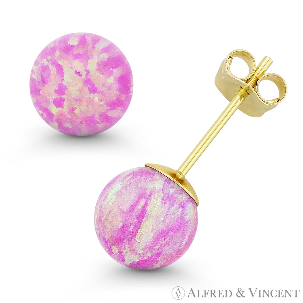 Angel-Skin Pink Opal Ball Solitaire Pendant & Chain Necklace in 14k Yellow Gold 