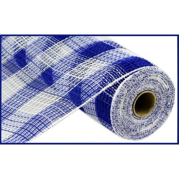 Small Check Faux Jute Deco Mesh, Royal Blue, White -10.5 Inch x 10 Yards