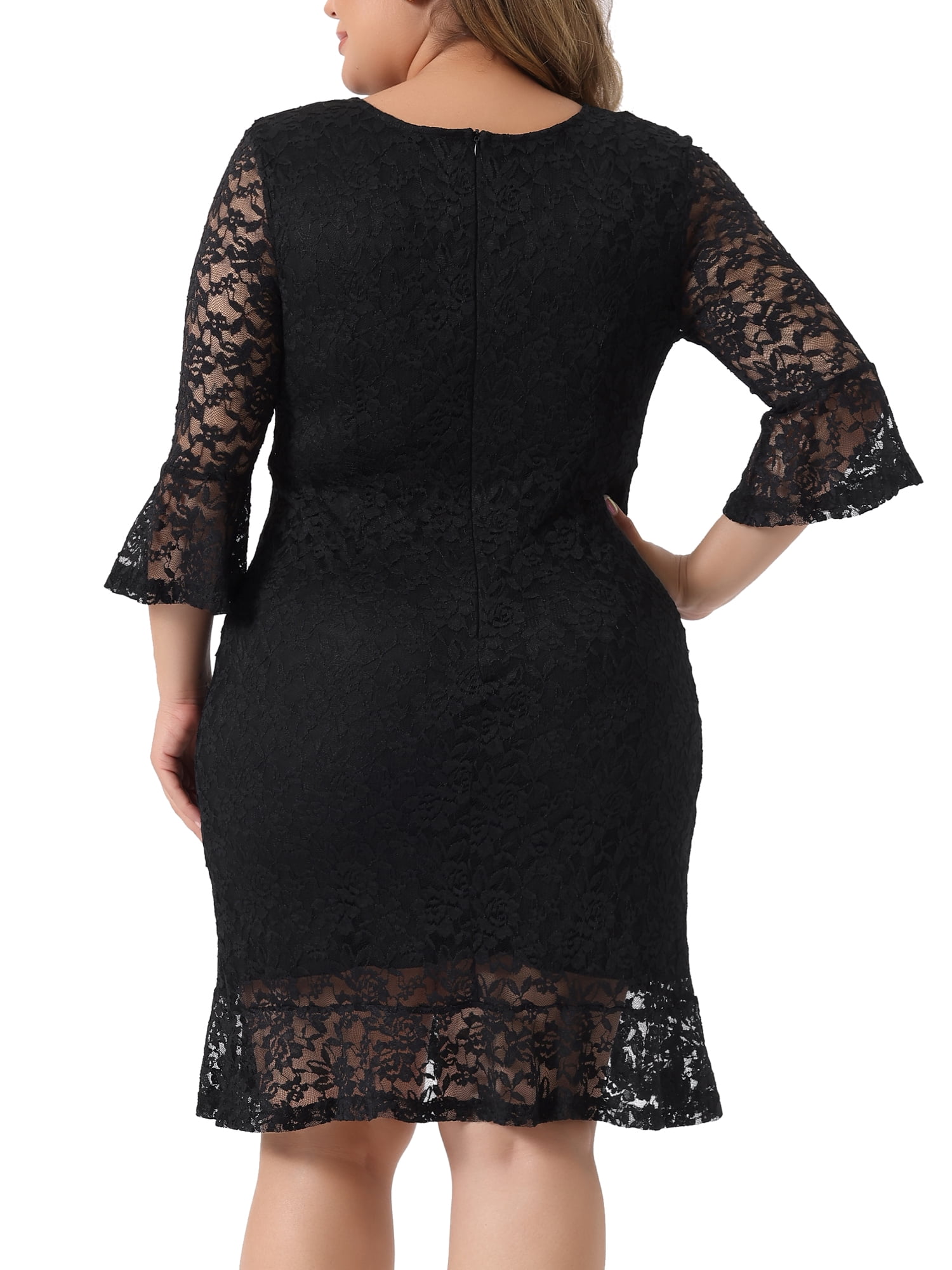 DARING DIVA Plus Size V Neck Ruffle Hem Lace Cocktail Dress 4X Black