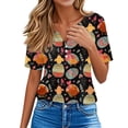 thumbnail image 6 of OIOLOYJM Easter Tops for Women Holiday Bunny Egg Print Henley Shirts Trendy Button V-Neck Short Sleeve T Shirts Spring Basic Shirts Multicolor 3XL, 6 of 6