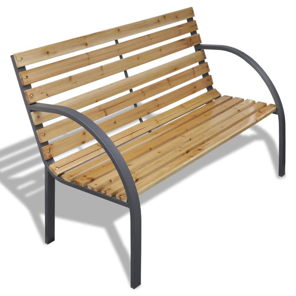 Kepooman Outdoor Patio Wooden Bench with Wide Armrest & Iron Frame for Garden, Wood Color Kepooman Outdoor Patio Wooden Bench with Wide Armrest & Iron Frame for Garden, Wood Color