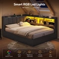 thumbnail image 3 of Corner Bed Frame Full Size with Storage Bookcase, 3 Drawers, LED Lights & Charging Station, Full Platform Bed Frame with Upholstered Headboard and Open Shelf, Metal Corner Daybeds for Teens, Black, 3 of 9
