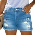 thumbnail image 2 of FUNUONY Jean Shorts Womens High Waisted Stretchy Mom Two Buttons Frayed Raw Hem Ripped Denim Shorts Distressed Shorts for Women Denim Pants Womens Jeans Spring Break Fashion Beach Vacation Clothes Su, 2 of 6