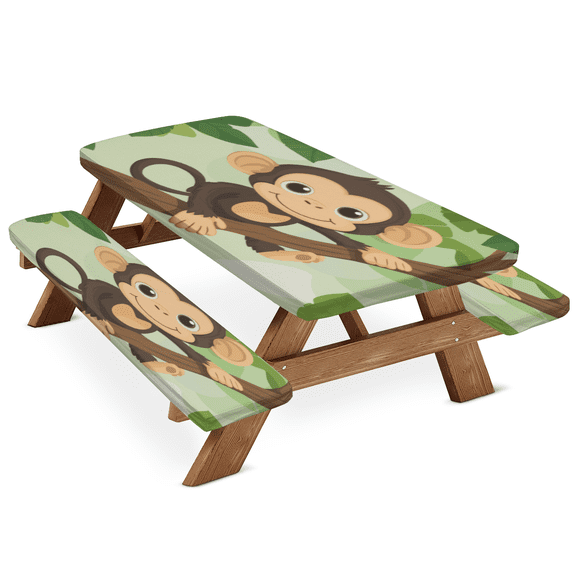 ADECORIVY Cute Monkey Tree Picnic Table Cover with Bench Covers, Waterproof Camping Table Cover with Elastic Edges, Fitted Tablecloth Outdoor Essentials 72 Inch