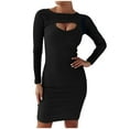 thumbnail image 2 of Lilgiuy Women Casual Buttocks Round-Neck Solid Slimming Long Leeve Dress Black Fall Dresses for 2022 Spring Winter, 2 of 5