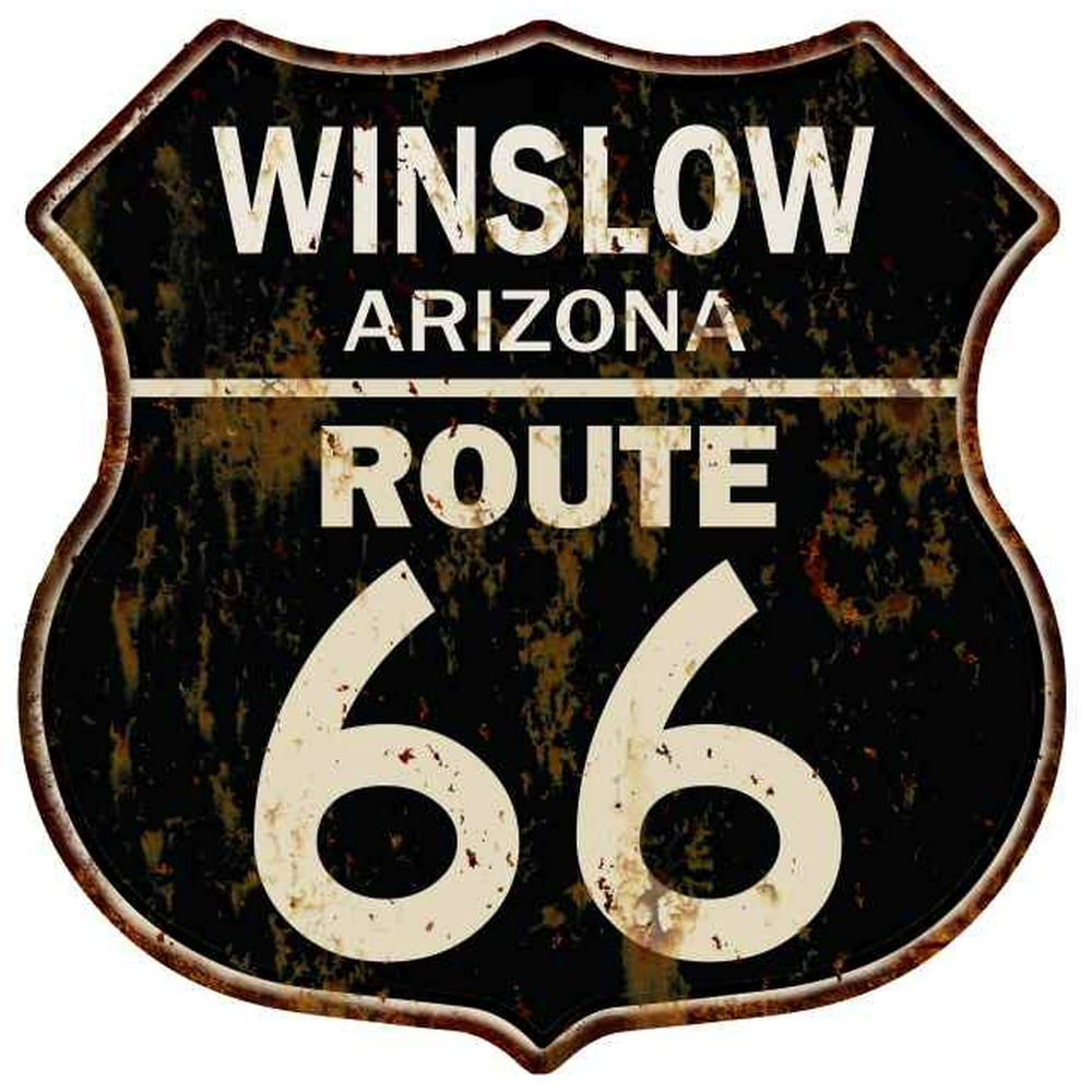 WINSLOW, ARIZONA Route 66 Shield Metal Sign Man Cave Garage