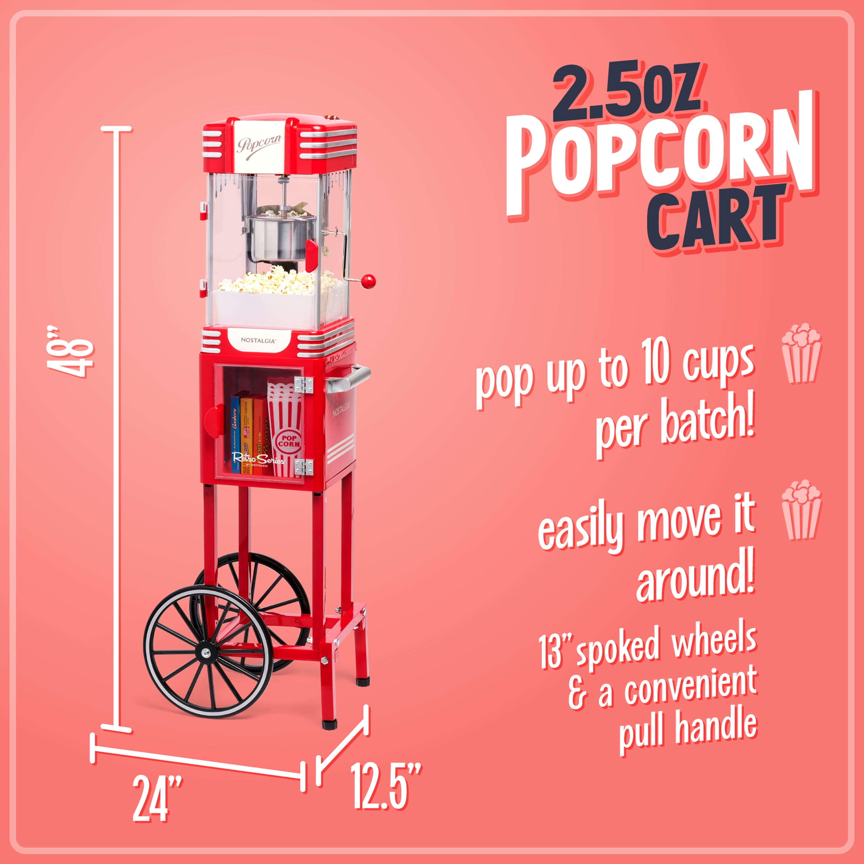 Nostalgia Vintage 2.5-Ounce Popcorn Cart, 45-Inches Tall