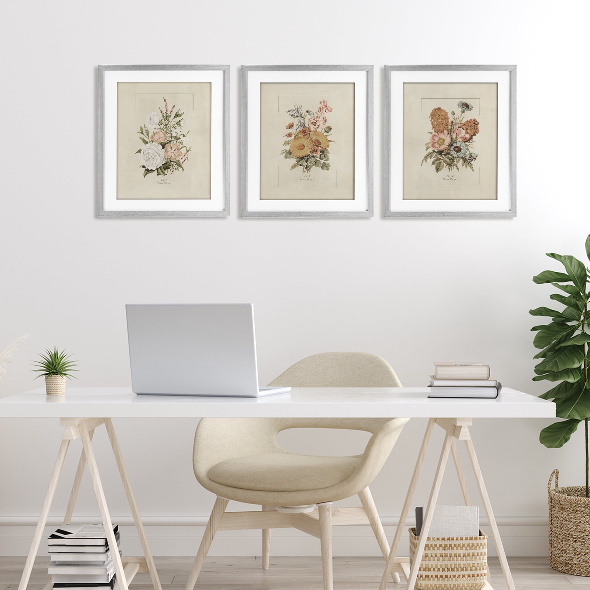 Stupell Industries Neutral Bouquet Studies 3 Piece Gray Framed Print Under Glass Set, design by Dan Meneely