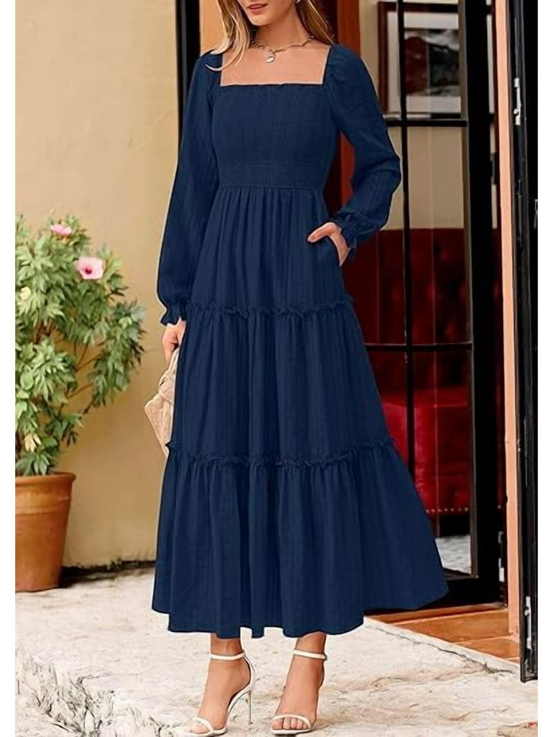 PRETTYGARDEN Maxi Dresses for Woman Fall Boho Long Sleeve Smocked A Line Ruffle Holiday Party Long Dress with Pockets - Walmart.com PRETTYGARDEN Maxi Dresses for Woman Fall Boho Long Sleeve Smocked A Line Ruffle Holiday Party Long Dress with Pockets - Walmart.com