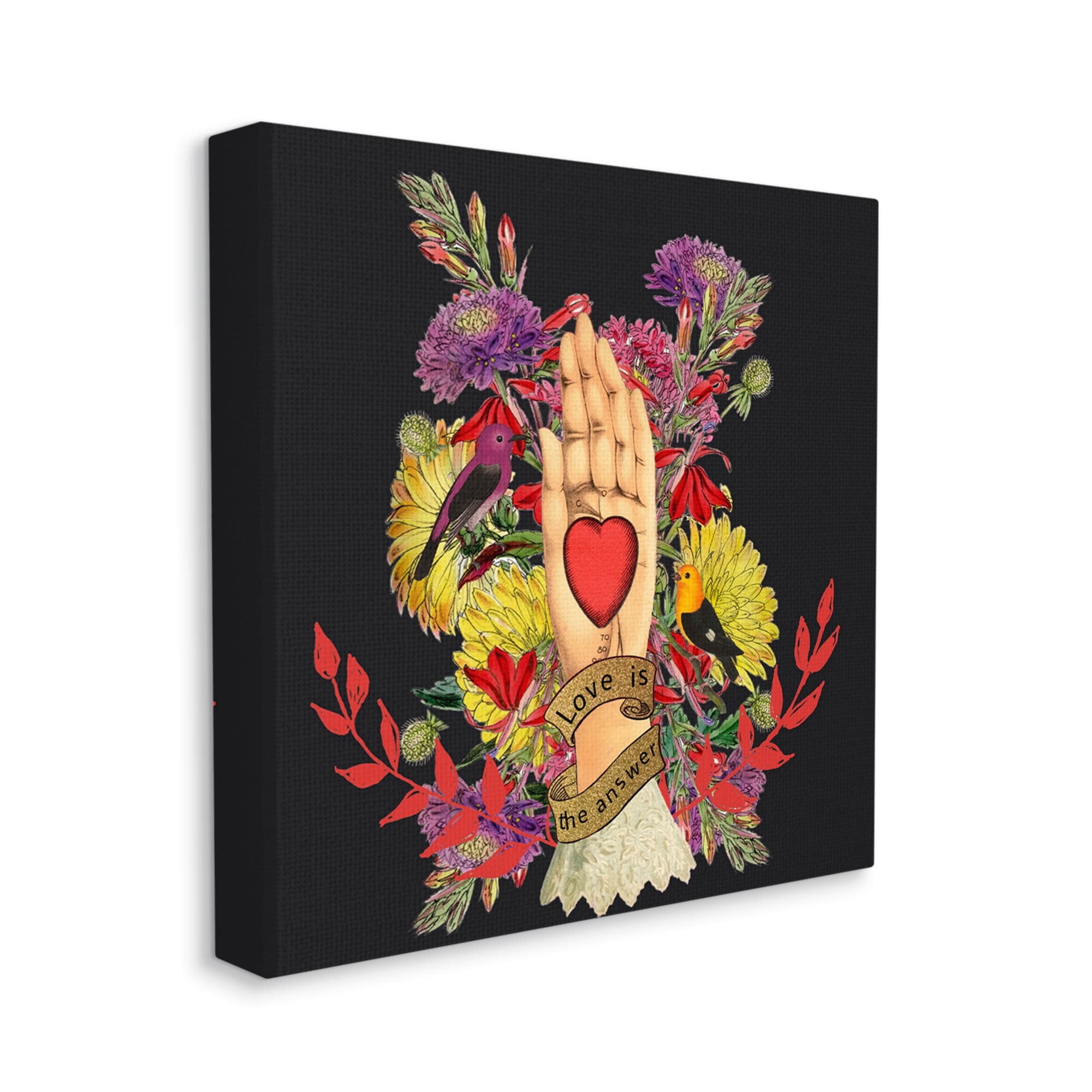 Stupell Industries Traditional Floral Motif Heart Palm Love Phrase Canvas Wall Art, 17 x 17, Design by Erika C. Brothers