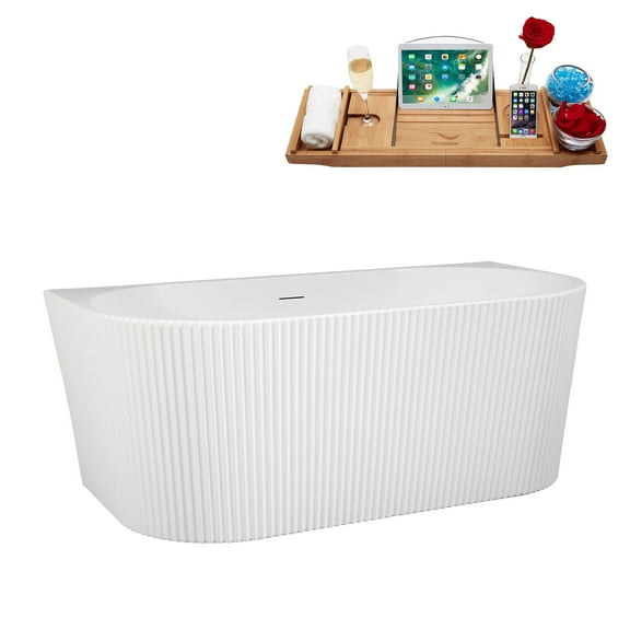 58.5" Streamline B-400-153-WH Soaking Freestanding Tub and Tray With Internal Drain in Glossy White