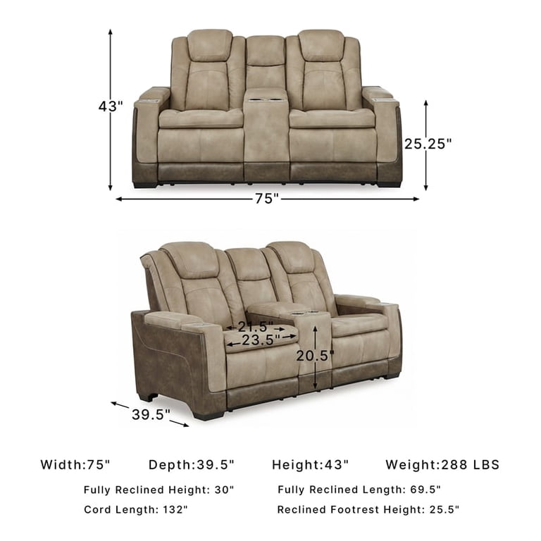 Ashley Furniture Faux Leather Reclining Loveseat, Power with USB