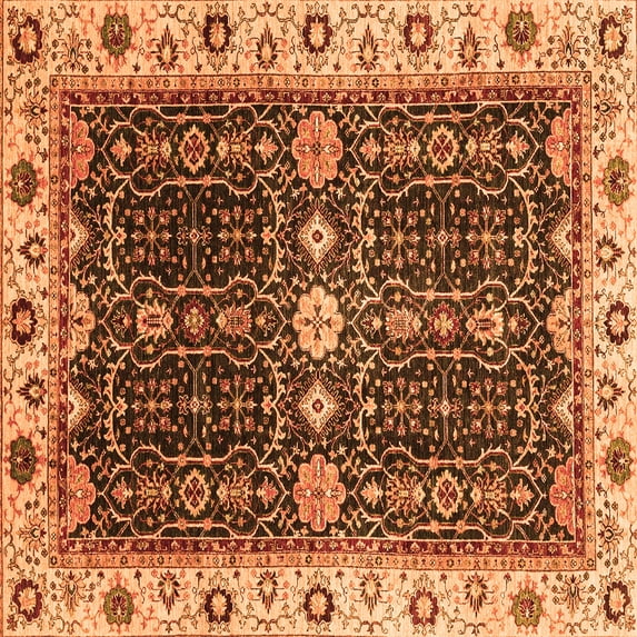 Ahgly Company Indoor Square Geometric Orange Traditional Area Rugs, 6' Square