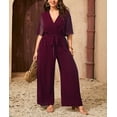 thumbnail image 3 of AURA Women Plus Size V Neck Jumpsuit High Waist Belted Straight Pants 0XL-4XL, 3 of 6