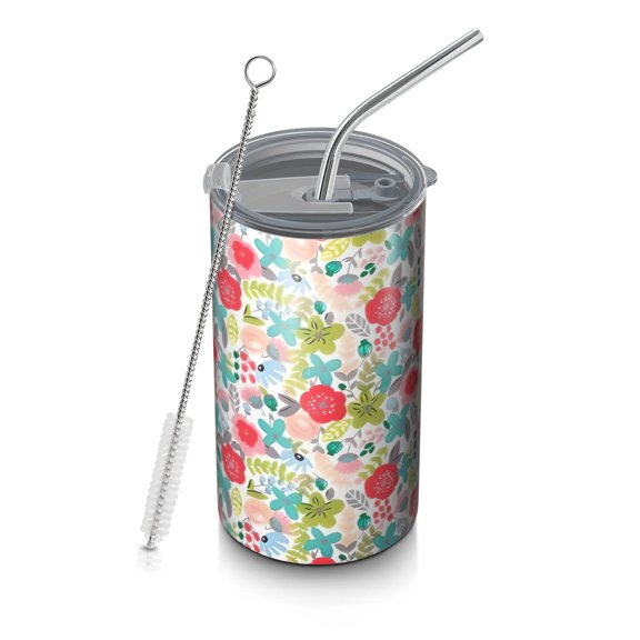 20oz Coffee Tumblers Pioneer Flower Floral Print Pattern Stainless Steel Vacuum Insulated Travel Tumbler Coffee Cups Mug with Lid and Straw with Cleaning Brush for Cold & Hot Drinks