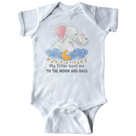 

Inktastic My Sister Loves me to the Moon and Back Elephant Family Gift Baby Boy or Baby Girl Bodysuit
