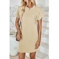 thumbnail image 2 of Chiclily Women's Summer Short Sleeve Dresses Crewneck Ribbed Mini Tshirt Dress, Apricot S, 2 of 6