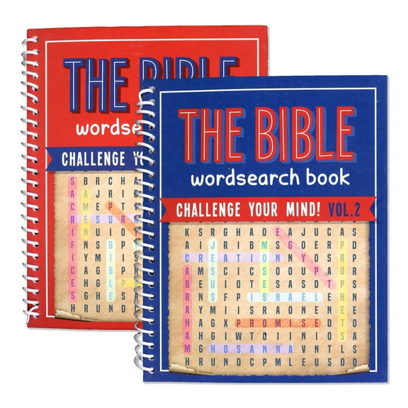 Bible Word Search Puzzle Book - 8" x 6.5" 2 Titles, Spiral Find Words Books for Adults Teens, 2-Pack