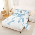 thumbnail image 2 of Erosebridal Blue Bowknot Queen Sheet Sets for Girls, Monogrammed M Bed Set, 4pcs, 1 Flat Sheet, 1 Fitted Sheet and 2 Pillowcases, 2 of 5