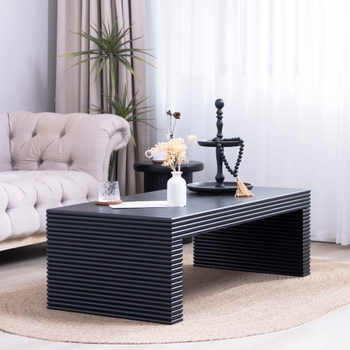 47.6" Modern Black Ribbed Coffee Table ā Rectangular Low Profile Center Table for Living Room