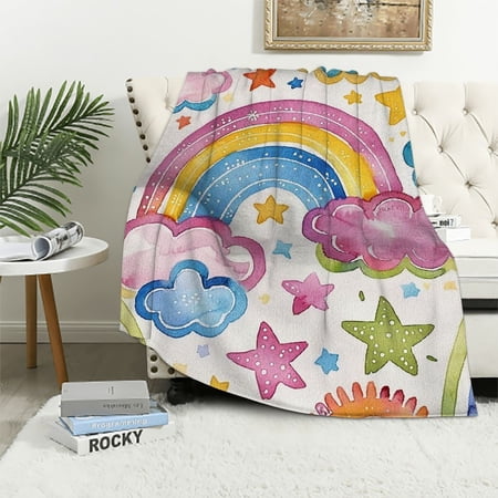 Shiartex Rainbow Clouds Stars Throw Blanket for Bed Couch Chair Camping Living Room Office All Seasons Gift - Flannel Material 40x50in