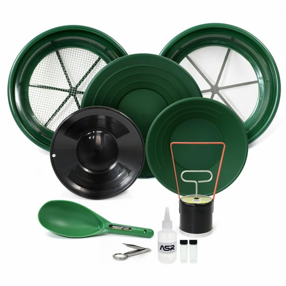 ASR Outdoor Gold Rush Gold Prospecting Kit 1/4 & 1/2 Coarse Classifier Screens, Vials, Dual Riffle Pans, 11pc