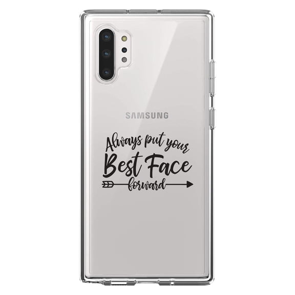 DistinctInk Clear Shockproof Hybrid Case for Galaxy Note 10 PLUS (6.8" Screen) - TPU Bumper Acrylic Back Tempered Glass Screen Protector - Always Put Your Best Face Forward