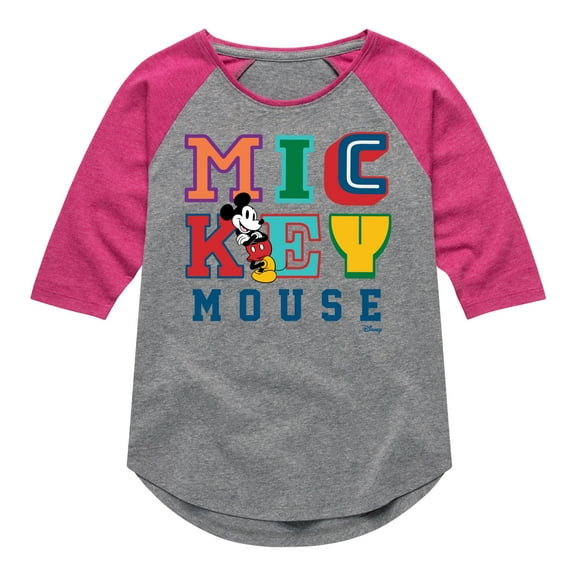 Disney - Mickey Mouse Different Letters - Toddler & Youth Girls Raglan Graphic T-Shirt