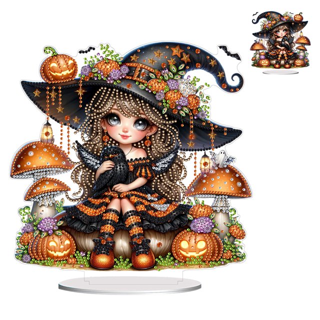 Kit Adornos Mesa Con Pintura Diamantes Acrílico Tema Halloween