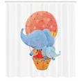 thumbnail image 3 of Colorful Shower Curtain, Mother and Baby Elephants Flying with a Hot Air Balloon Watercolor Cartoon Print, Fabric Bathroom Set with Hooks, 69W X 75L Inches Long, Multicolor, by Ambesonne, 3 of 3