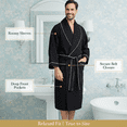 thumbnail image 7 of Lotus Linen Men’s Waffle Robe with Piping - Lightweight Cotton Spa Bathrobe, Black XXL, 7 of 7