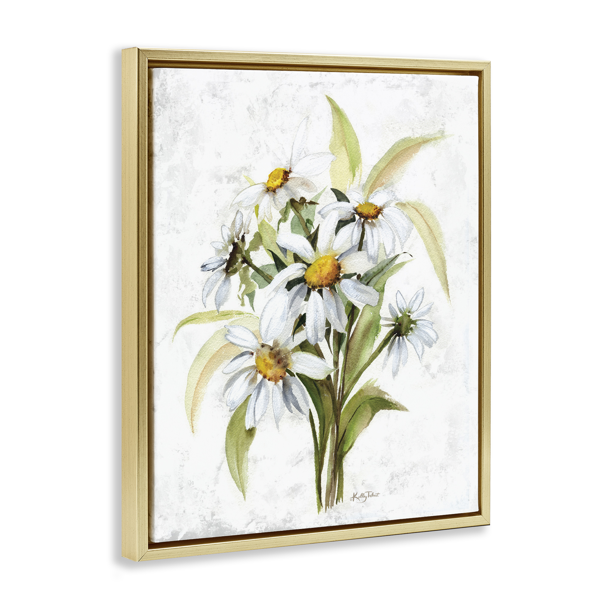 Stupell Industries Simple Daisy Bundle Botanical & Floral Painting Gold Floater Framed Art Print Wall Art, 17 x 21