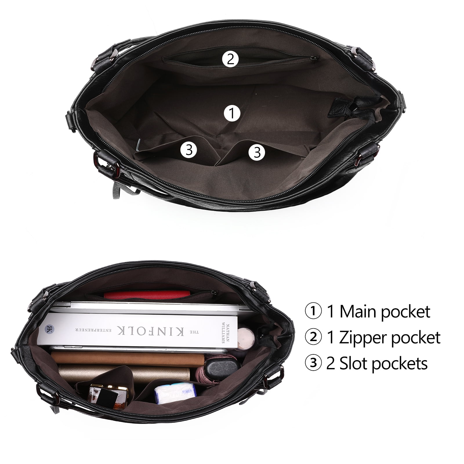 SENDEFN Tote Bag for Women with Zipper Leather Purse and Handbags Ladies Top-handle Shoulder Bags