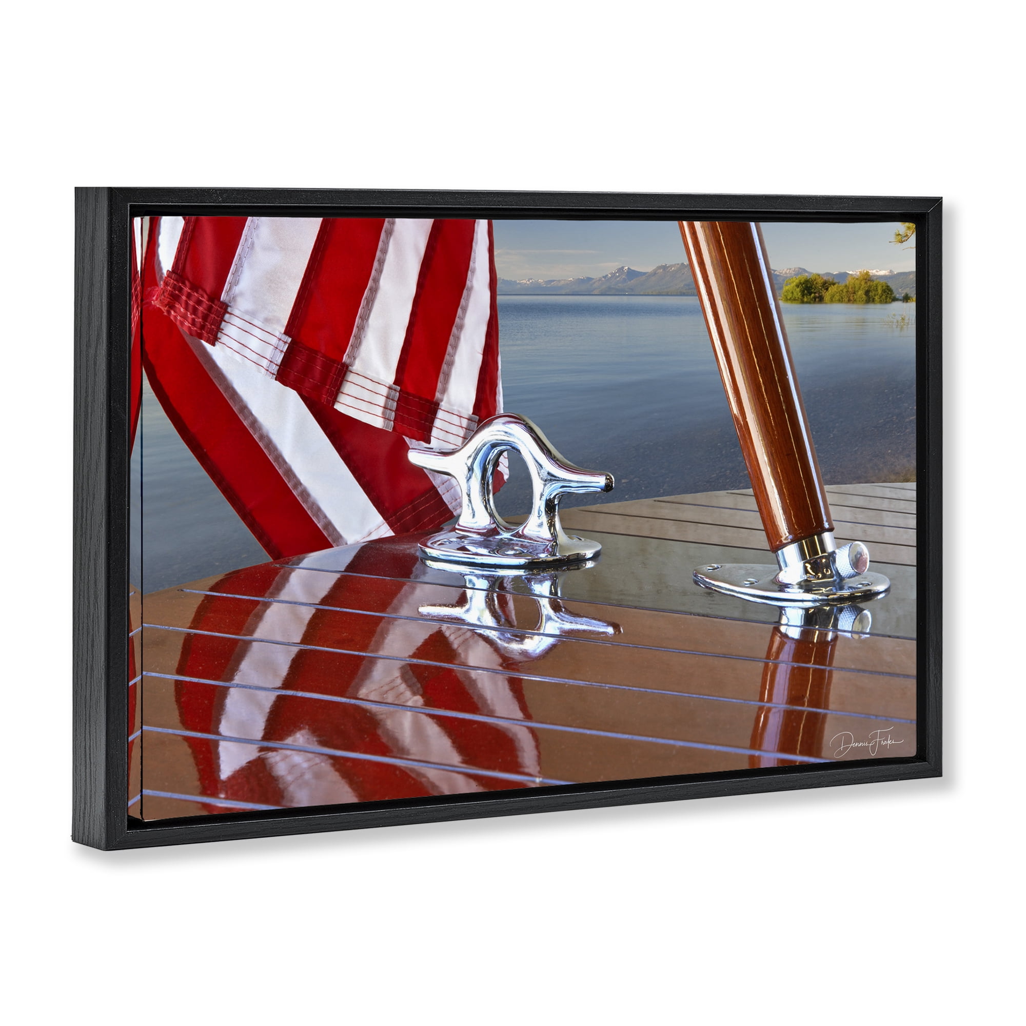 Stupell Industries Flag On Boat Hull Transportation Photography Black Floater Framed Canvas Art Print Wall Art, 25 x 17