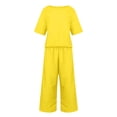 thumbnail image 4 of Women's Casual Two Piece Set, Loose Fit Short Sleeve Top and Wide Leg Pants, Comfortable Loungewear Set for Women, Breathable Outfit for Daily Wear, Home, and Relaxation-Yellow, 4 of 6