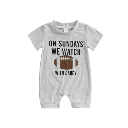 

jaweiwi Baby Toddler Boy Summer Bodysuit 0 3M 6M 12M 18M Short Sleeve Round Neck Letter and Rugby Print Jumpsuit