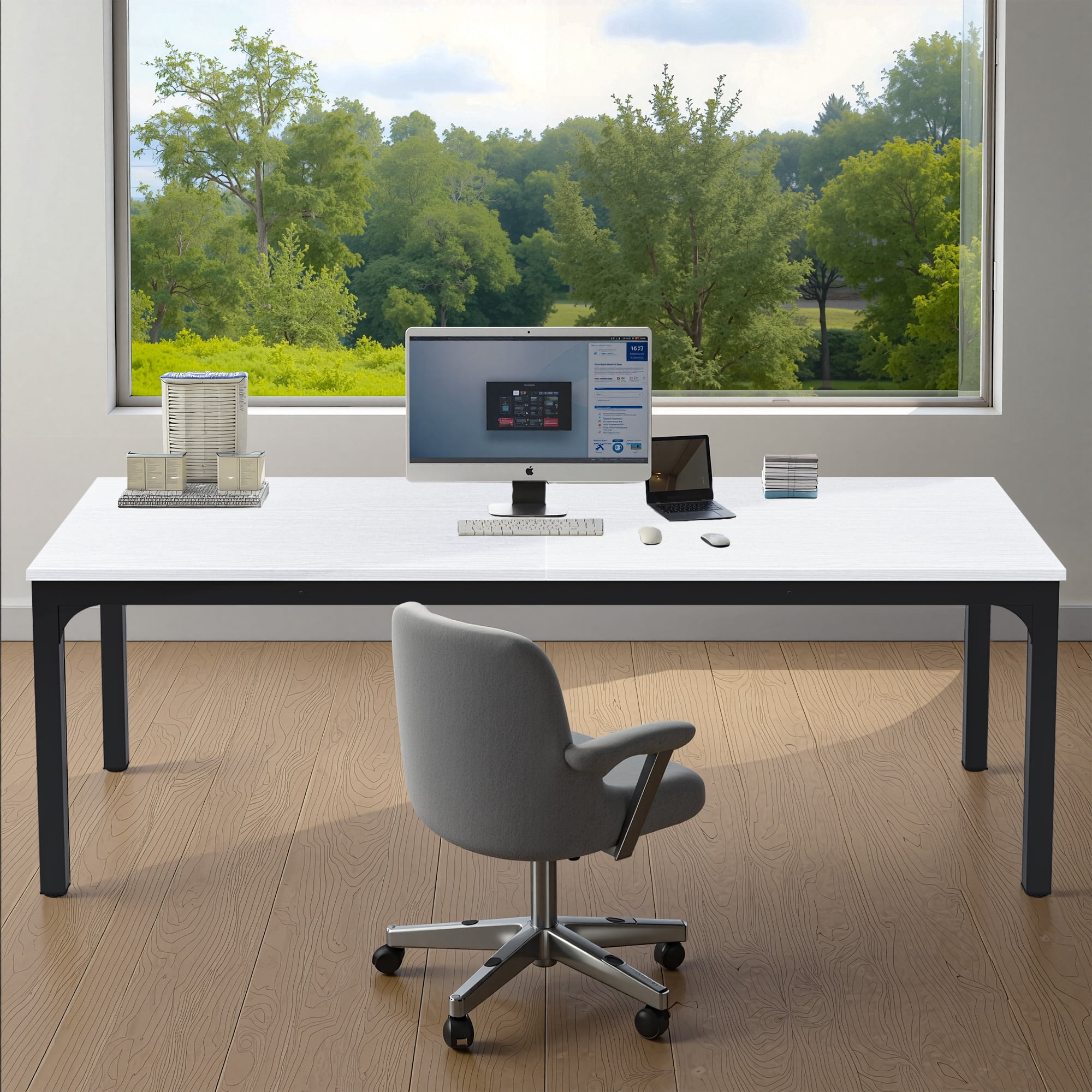 MAYEERTY 78.7 Inch Dining Table, 6-8 Seater Rectangular Table with 25mm MDF Board & Heavy Duty Metal Frame