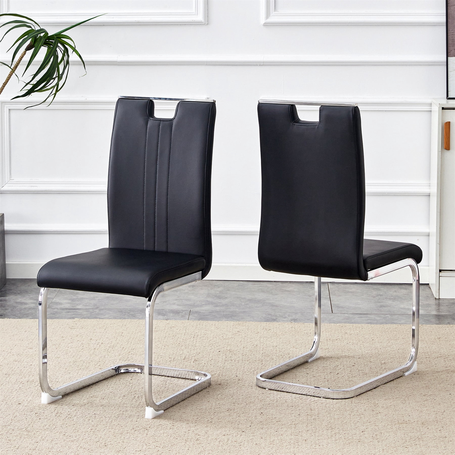 Alvantor Dining Chairs Set of 2, Simple Bow-Shaped Chairs, Accent Chairs for Dining Room & Kitchen Black