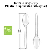 GPED 360 Count Clear Plastic Spoons, 6.8 Extra Heavy Duty Disposable Spoons, Heat Resistant & BPA Free Disposable Silverware, Clear Spoons for Party Supply