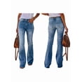 thumbnail image 3 of Pantalones Vaqueros Acampanados de Cintura Alta y Pierna para Mujer, Pantalones Vaqueros Elásticos de Corte Acampanado. Azul S, 3 of 7