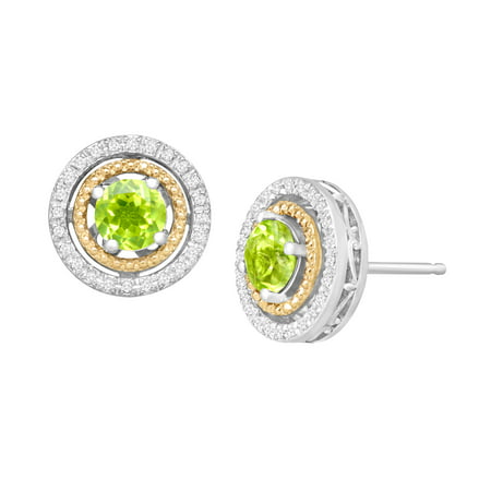 Duet 1 1/5 ct Natural Peridot & 1/8 ct Diamond Stud Earrings in Sterling Silver and 14kt Gold