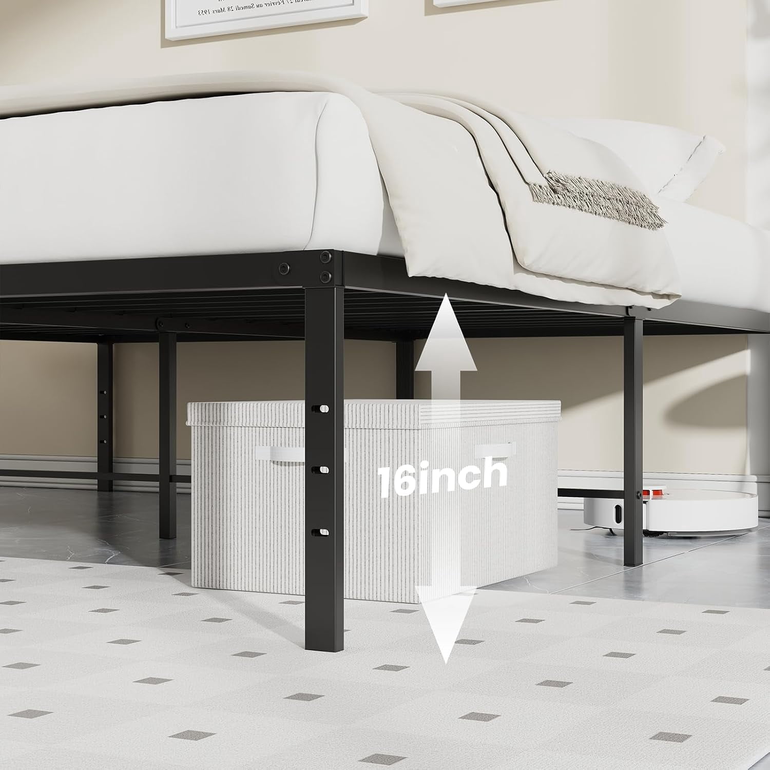 Sweetcrispy 16 inch Twin Heavy-Duty Metal Bed Frame, Platform Frame with Under-Bed Storage, No-Squeak, Easy Assembly, Includes Assembly Kit